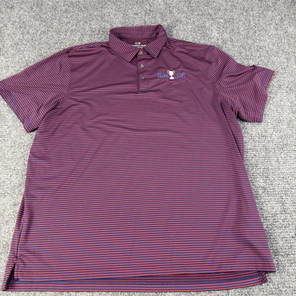 Vineyard Vines Polo Shirt Mens 2XL Red Blue Stripe Performance Golf Stretch